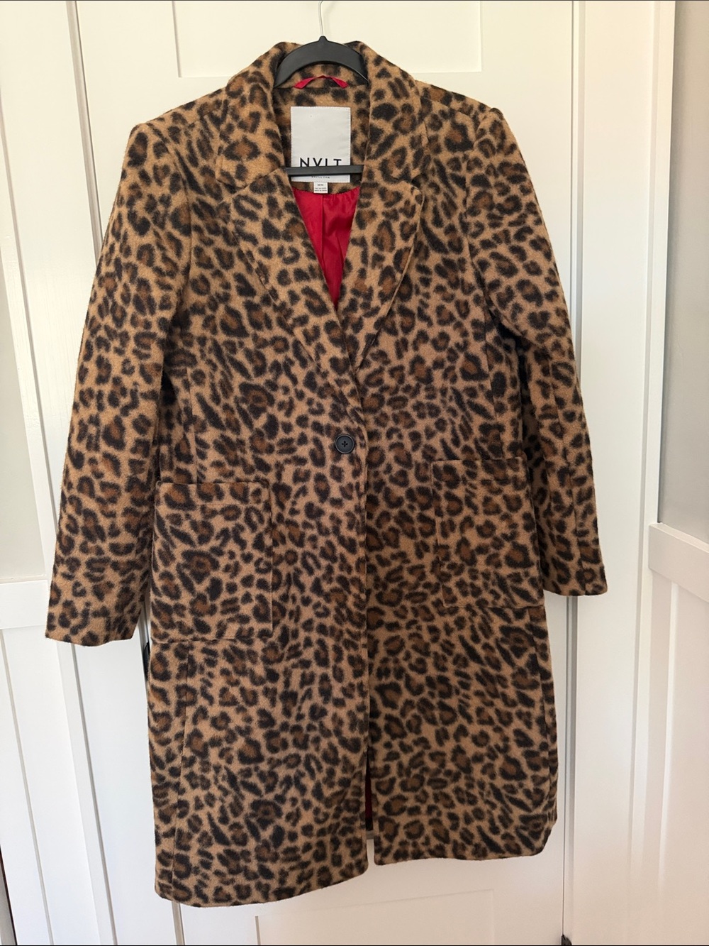 NVLT Leopard-Print Single-Button Trench Coat - Brown & Black